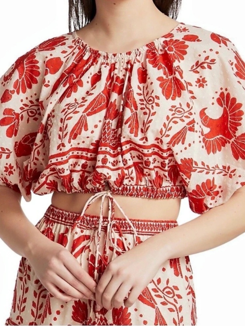 Farm Rio Vintage Toucans Crop Top Red & White Size Large